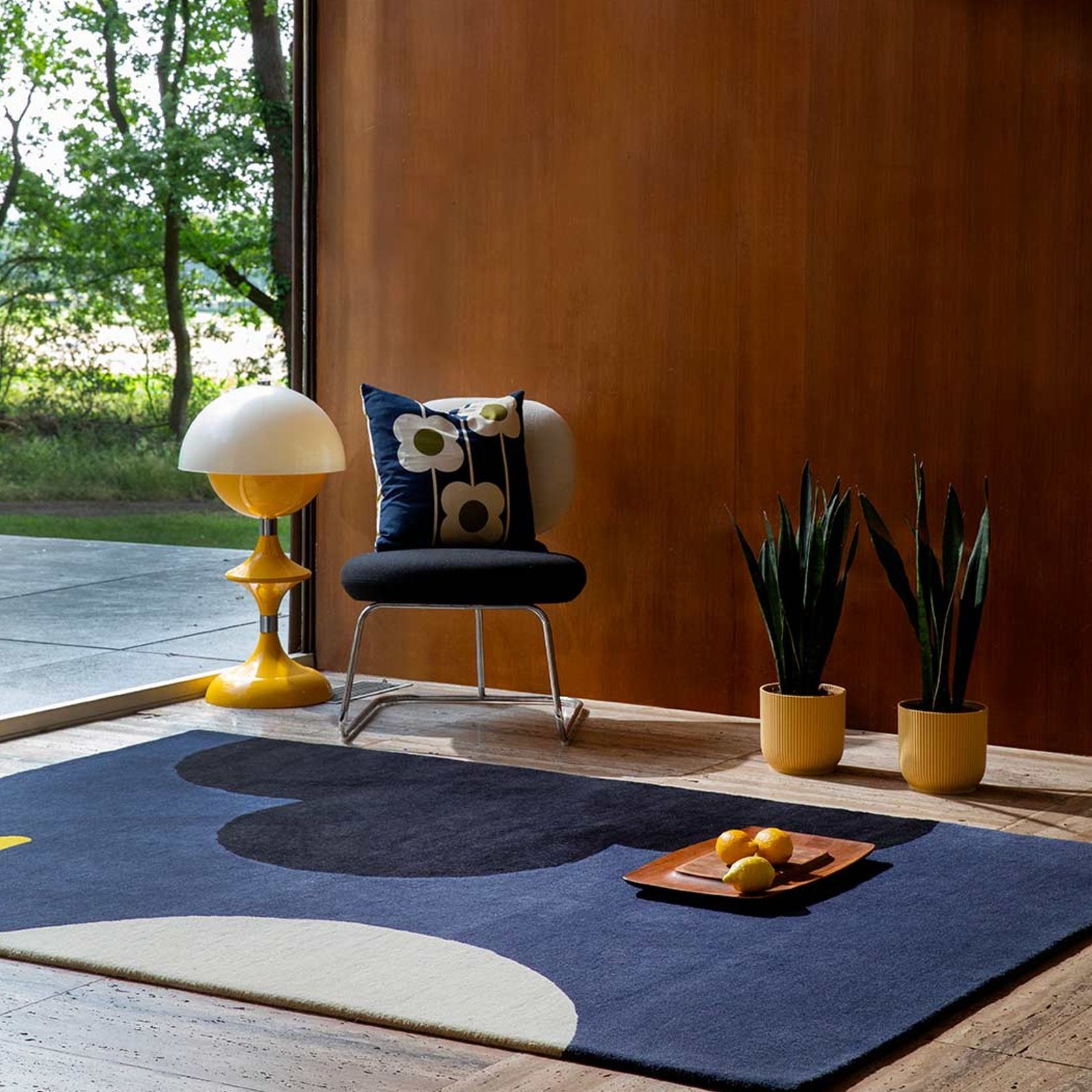 Orla Kiely Geo Flower Rug - Denim | 100% Wool Designer Floor Rug gallery detail image