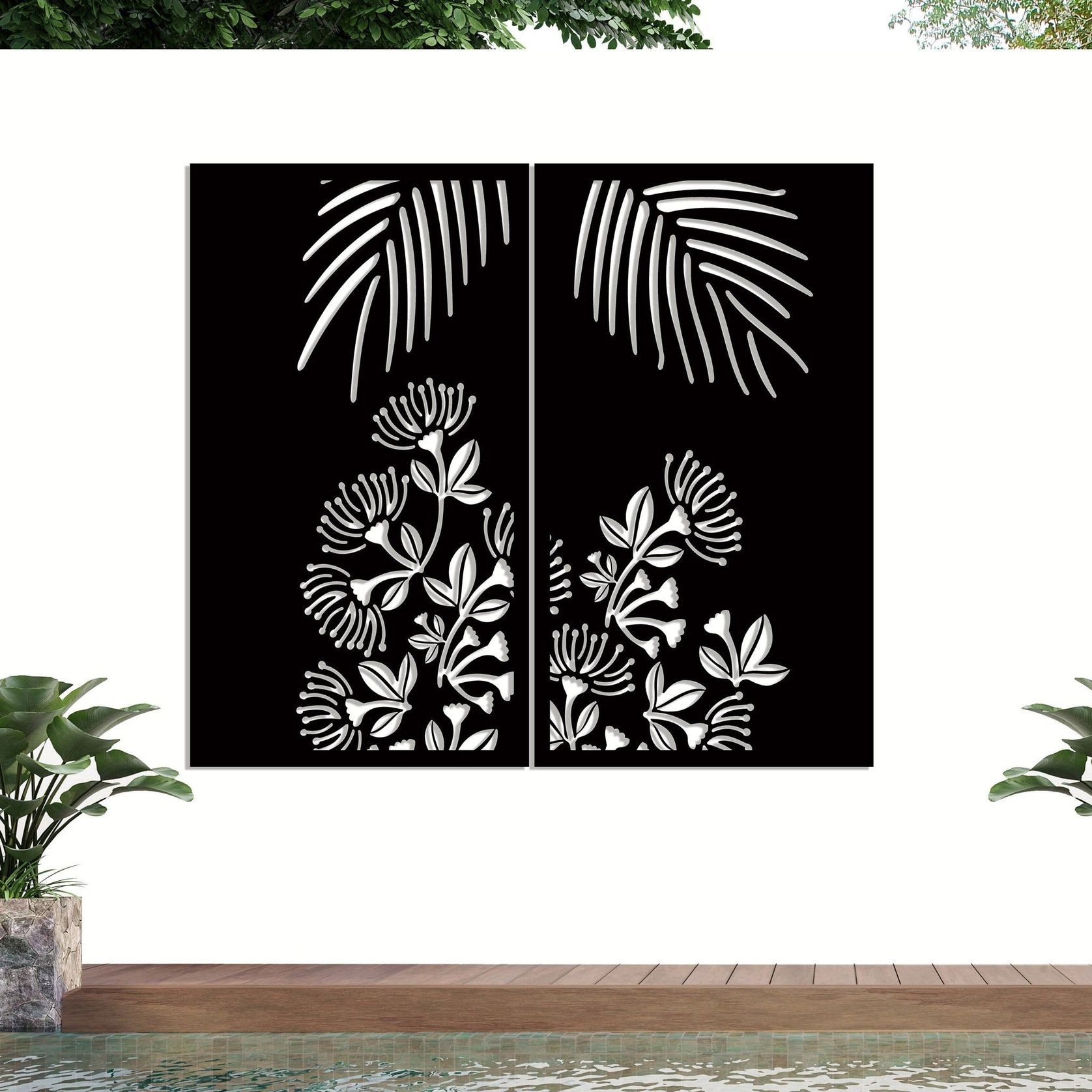 LASER CUT GARDEN METAL ART - POHUTUKAWA PANEL SET gallery detail image