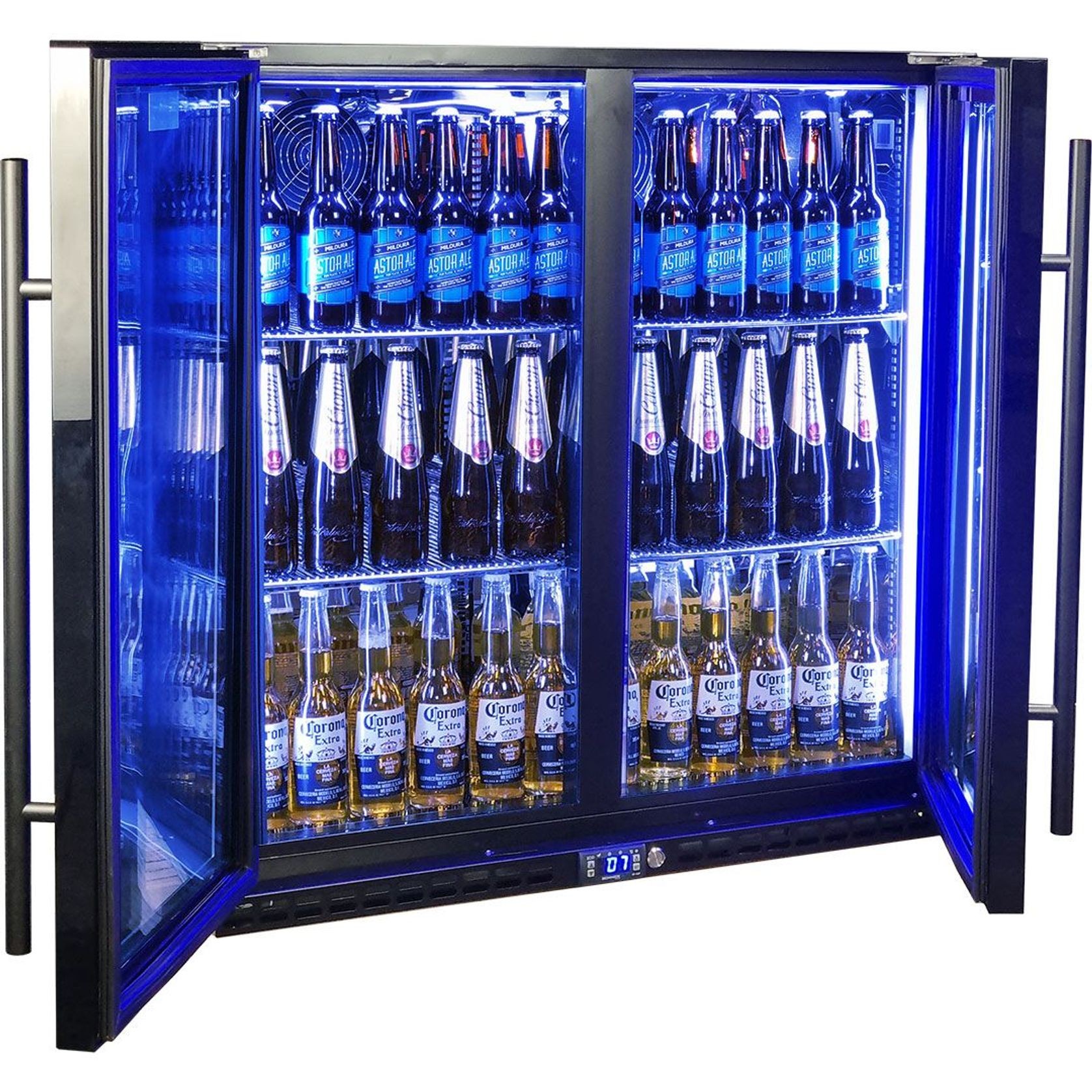 Black Heated Glass 2-Door Under Bench Bar Fridge gallery detail image