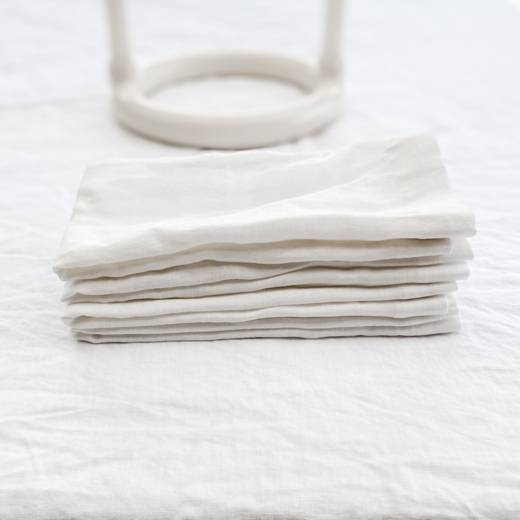 100% French Flax Linen Napkin- Set of 4 White gallery detail image