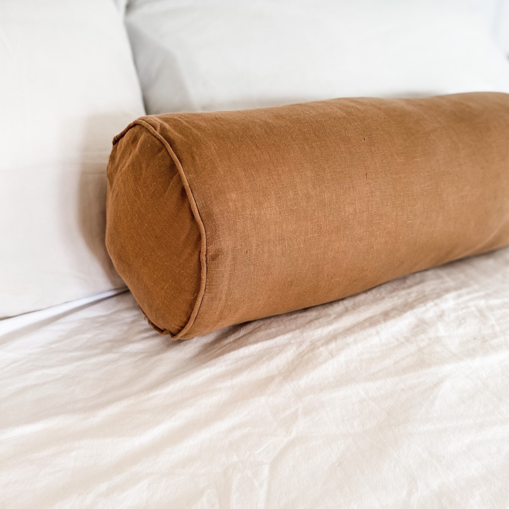 100% French Flax Linen Feather filled Bolster Cushion- Ginger gallery detail image