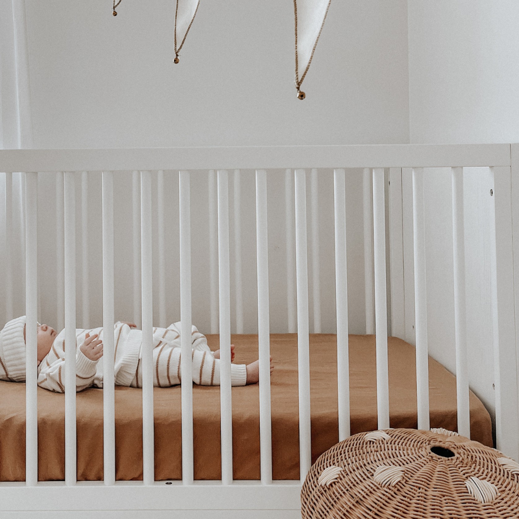100% French Flax Linen fitted Cot Sheet- Ginger gallery detail image