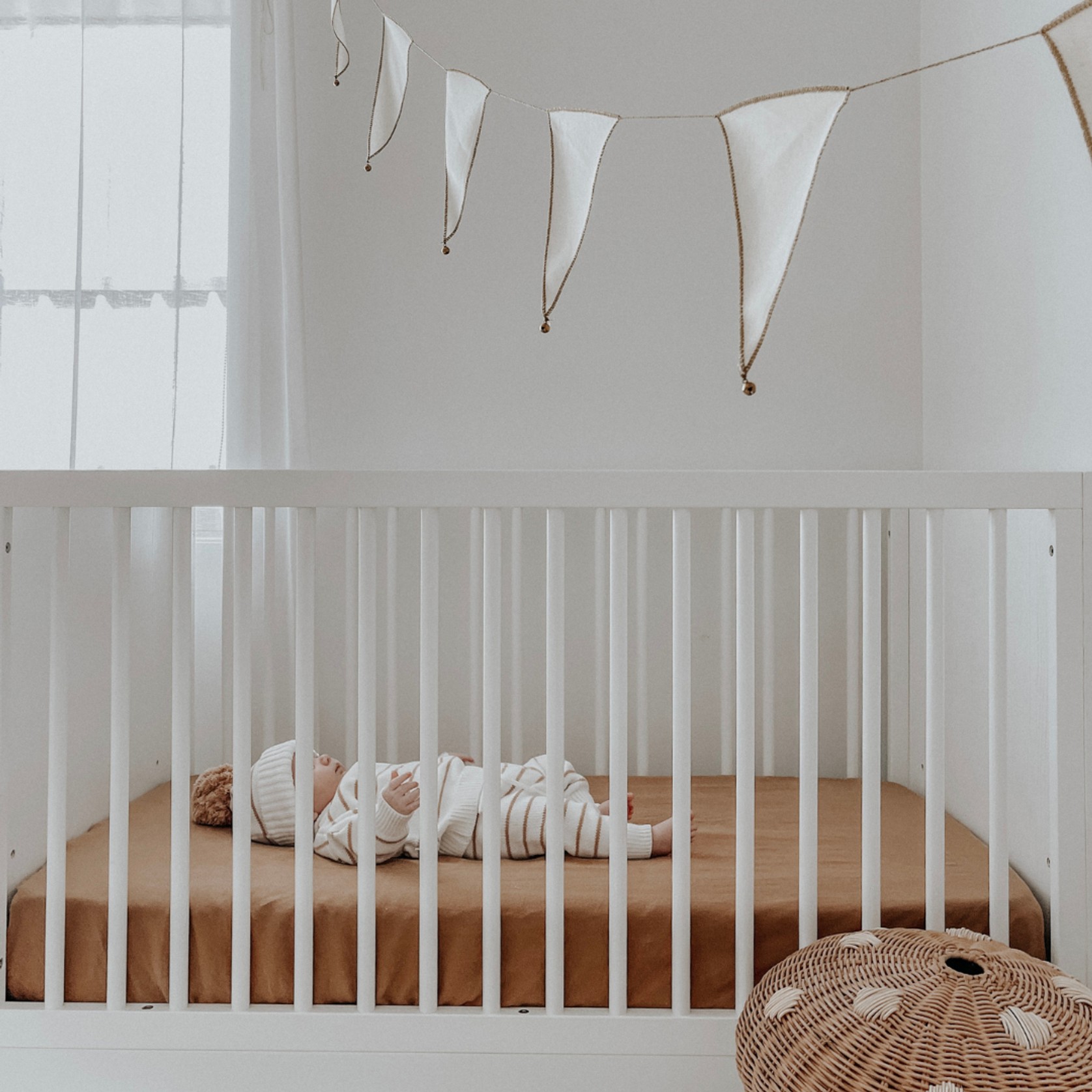 100% French Flax Linen fitted Cot Sheet- Ginger gallery detail image