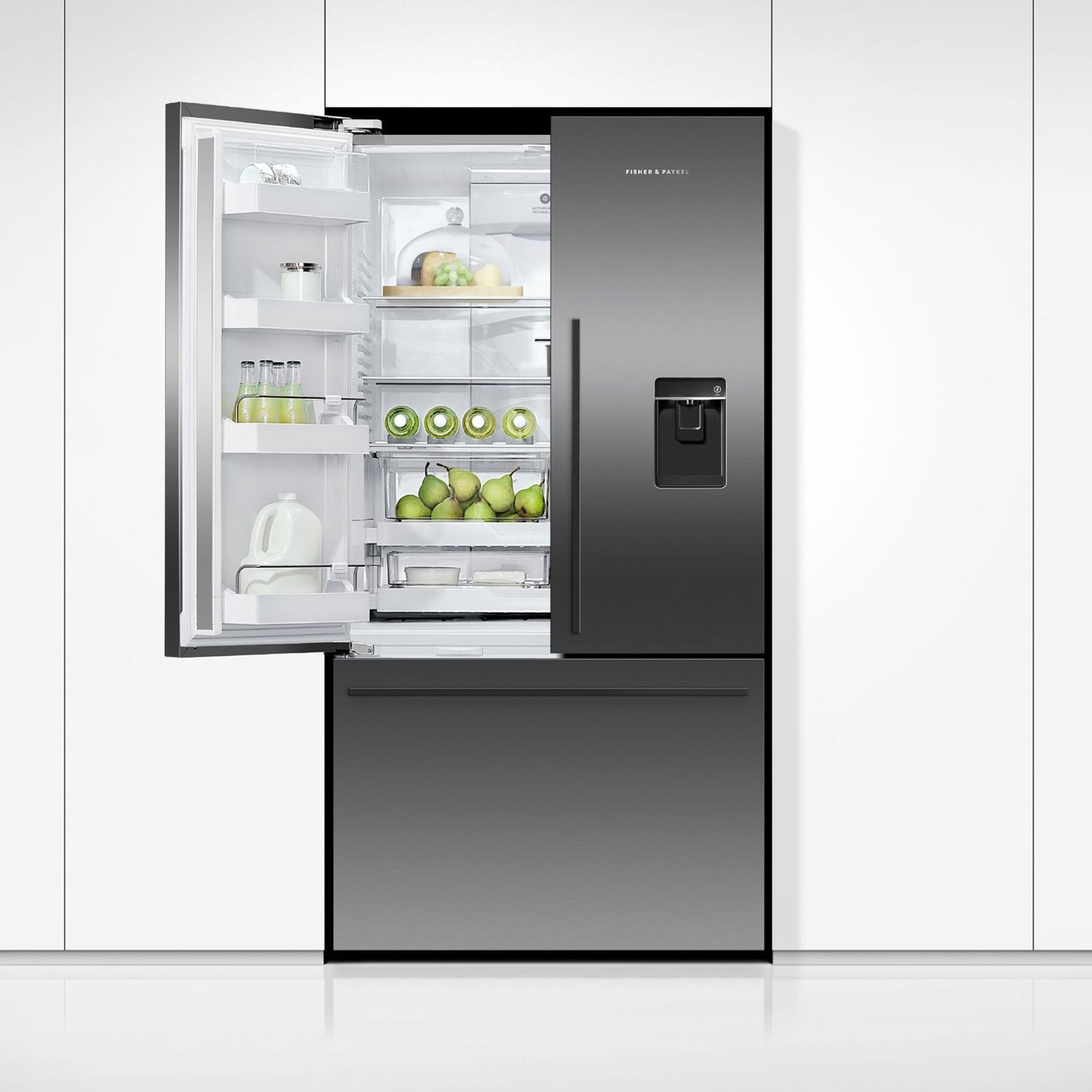 Freestanding French Door Refrigerator Freezer, 90cm, 569L, Ice & Water