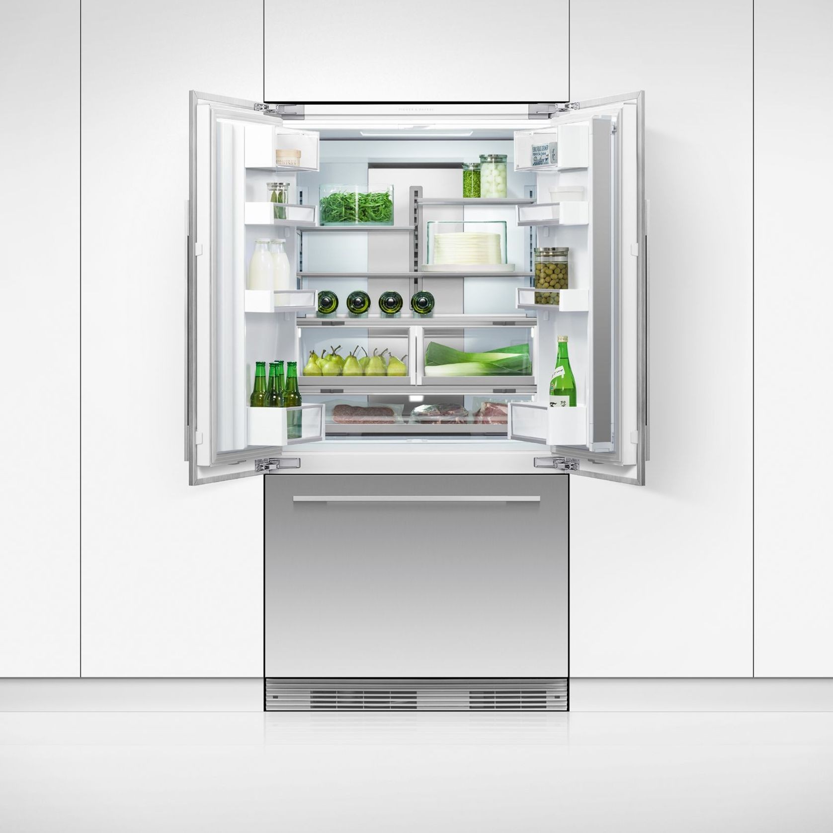 Integrated French Door Refrigerator Freezer, 90cm, Ice & Water