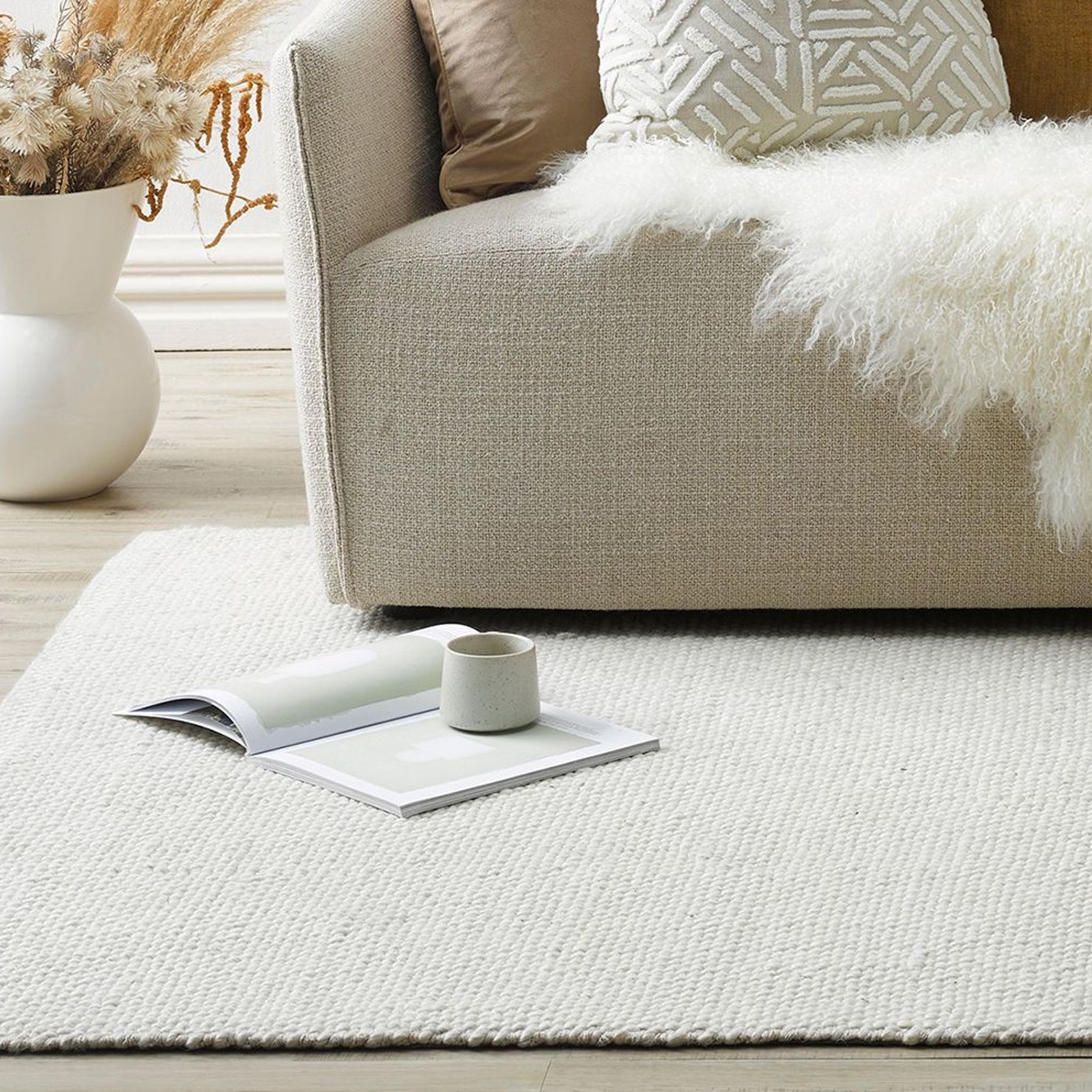 Baya Nebraska Handwoven Textured Rug Natural White ArchiPro NZ