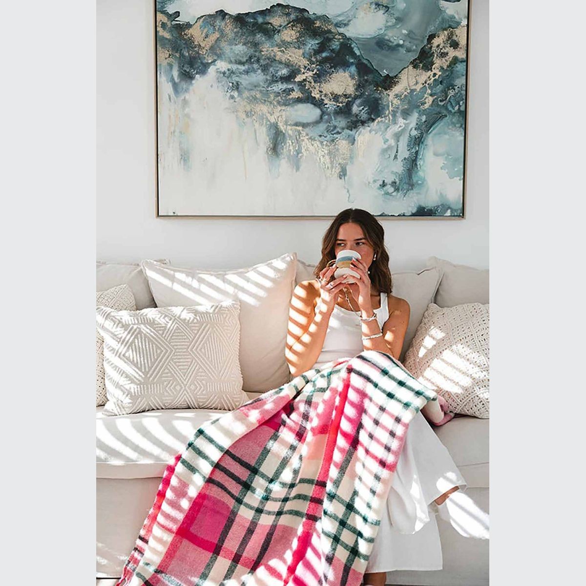 Ruanui Station Lambswool Throw Pukehapua Pink Check ArchiPro NZ
