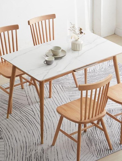 Kotala Natural Solid Oak Extendable Dining Table with Mable Top