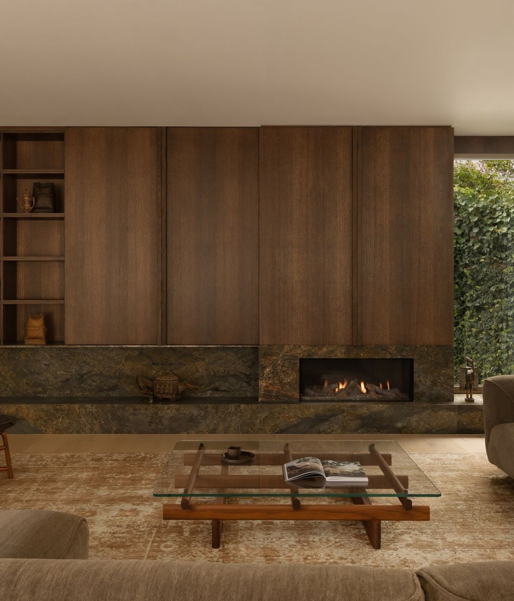 Fireplace with Flexible Flue Ensures a Sleek, Built-in Look for an Architectural Home