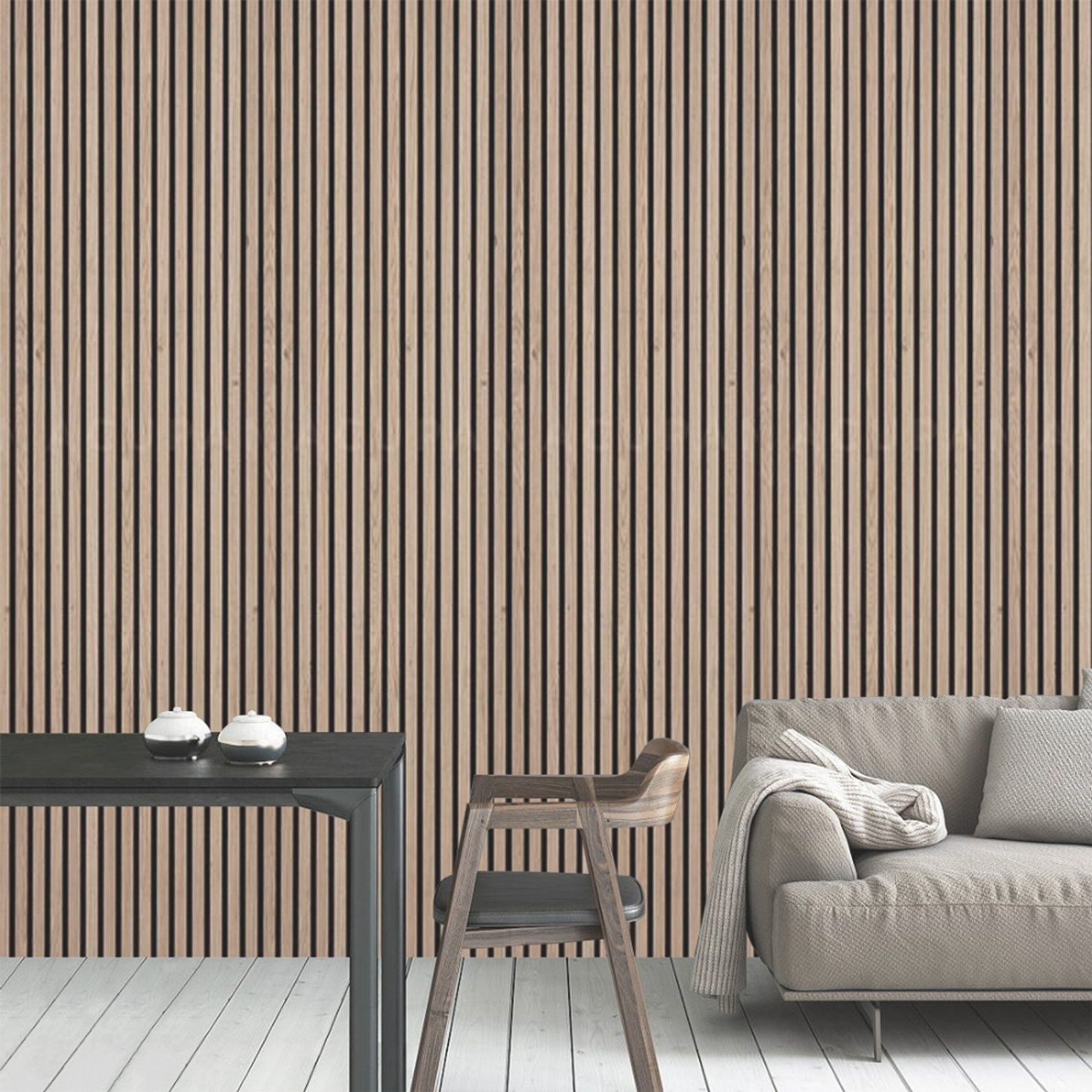 Timber Slat Acoustic Panel 2400x600mm – Whitewashed Oak | ArchiPro NZ