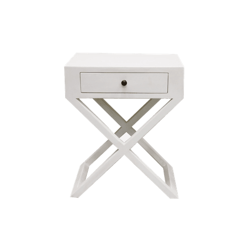 White Italia Riviera Bedside with Cross Legs