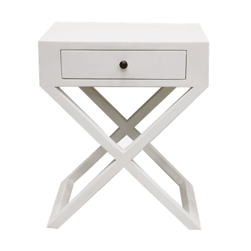 White Italia Riviera Bedside with Cross Legs