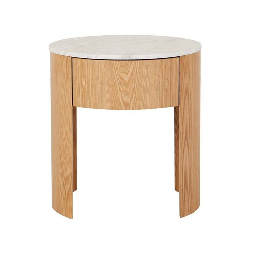 Matt White Marble/Natural Ash Oberon Crescent Marble Bedside