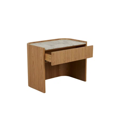 Natural Travertine/Shell Elsie Large Bedside Table