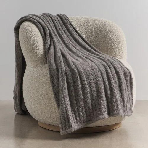 Charcoal Chunky Rib Angora & Merino Wool Throws