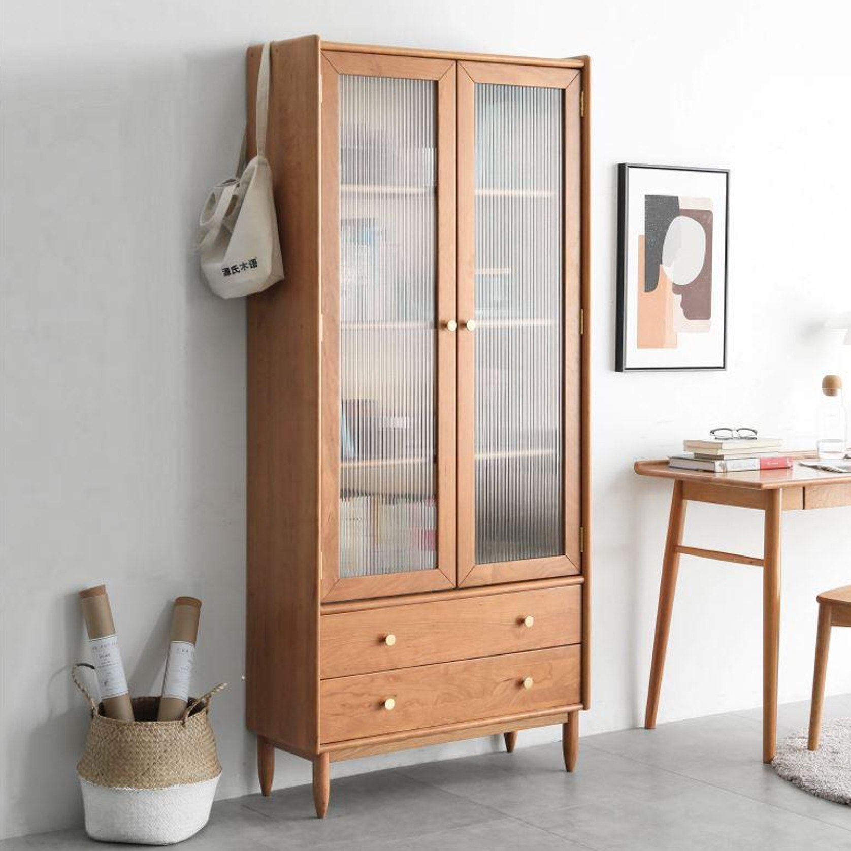 Prunus Solid Cherry Bookcase with Glass Doors ArchiPro NZ