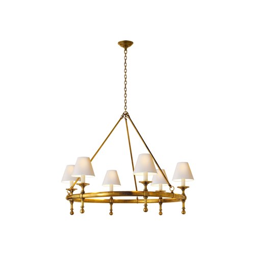 Antique Rubbed Brass E. F. Chapman Classic Ring Chandelier