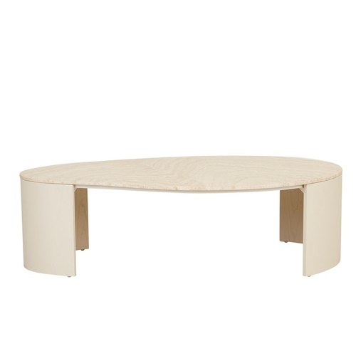 Natural Travertine/Shell Oberon Curve Marble Coffee Table