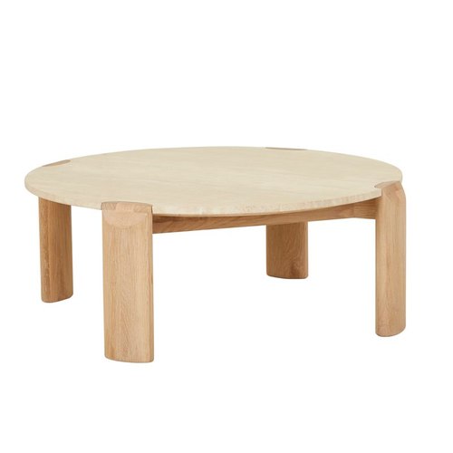 Natural Travertine/Light Oak Willa Marble Coffee Table