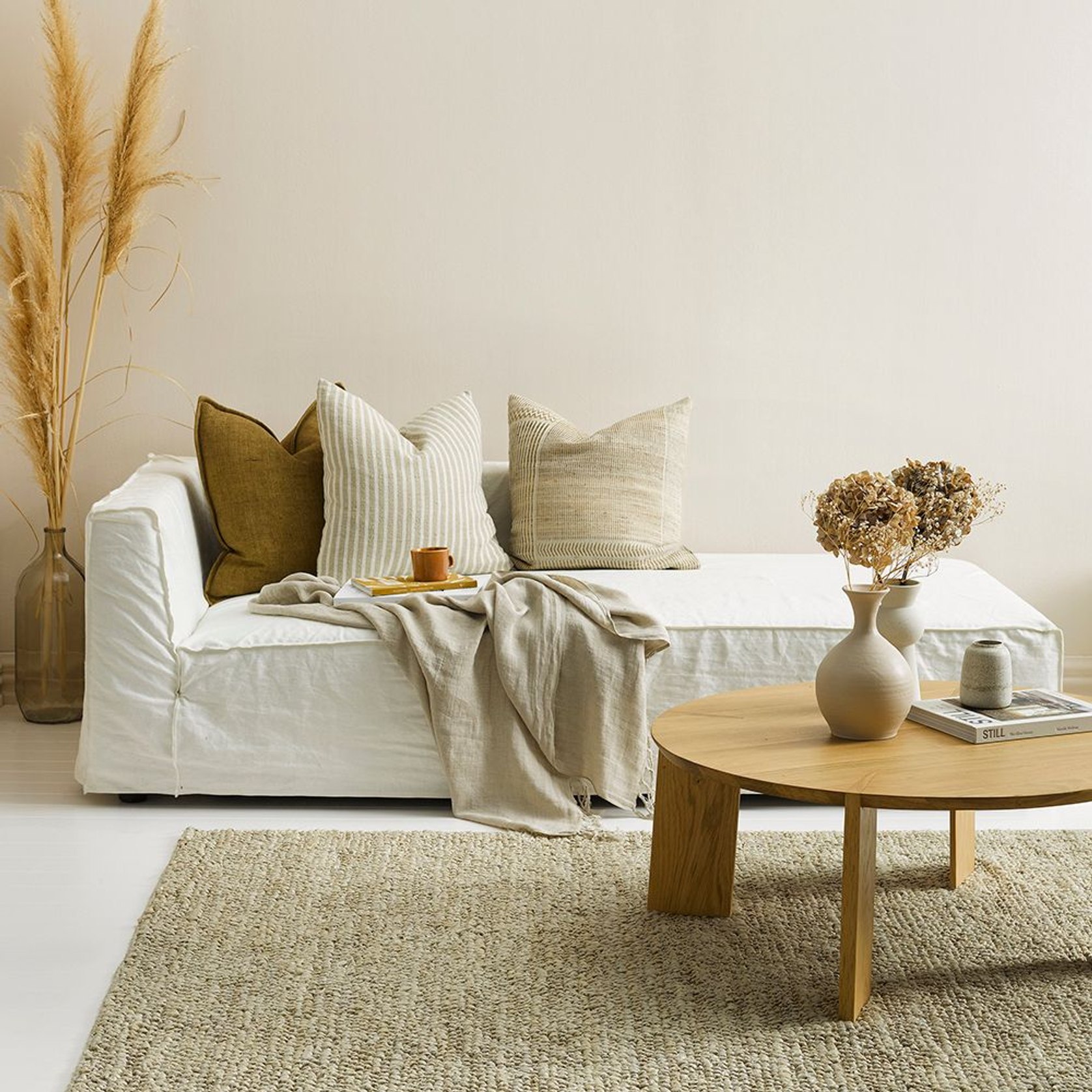 Baya Te Oka 100 Jute Floor Rug Silver Birch ArchiPro NZ