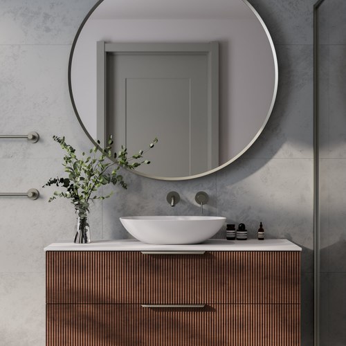 Walnut Lineare 1200 Pillar Double Drawer Vanity
