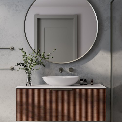 Walnut Lineare 1200 Pillar Single Drawer Vanity