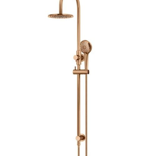 Lustre Bronze Meir Round Gooseneck Shower Set with 200mm Rose, Three Function Hand Shower Lustre Bronze