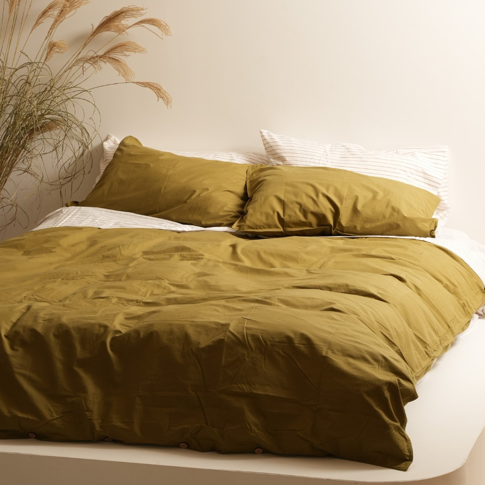 100 Stonewashed Cotton Duvet Set Olive ArchiPro NZ