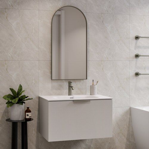 Matte White Lineare 750 Pillar Single Drawer Vanity