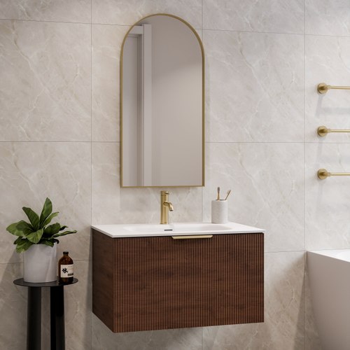 Walnut Lineare 750 Pillar Single Drawer Vanity