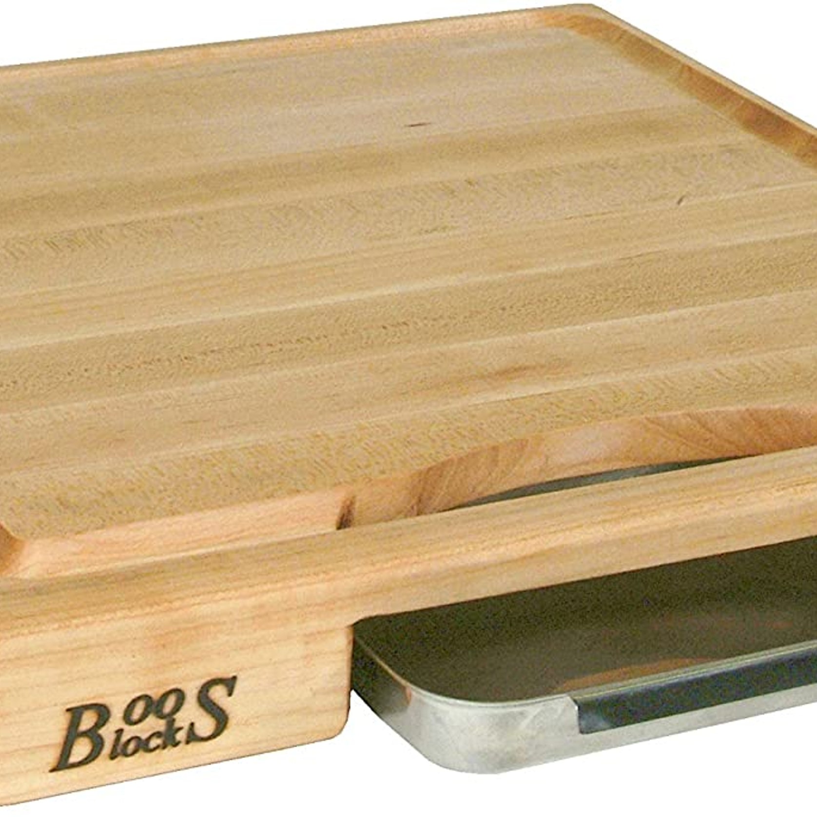 Maple Newton Prep Master Cutting Board With Juice Groove & Stainless Pan  (Prep Master Series) - John Boos & Co