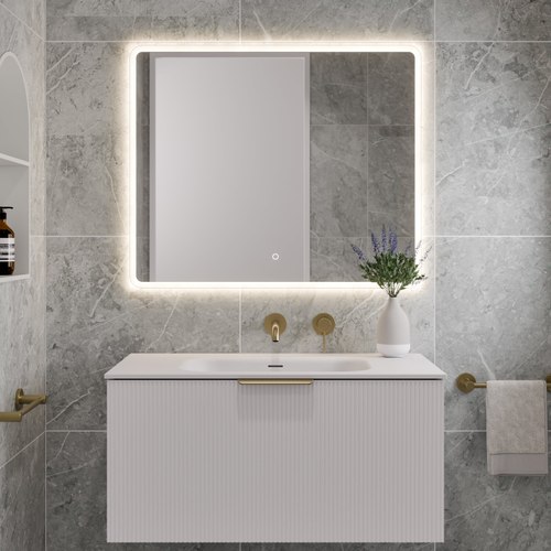 Matte White Lineare 900 Pillar Single Drawer Vanity