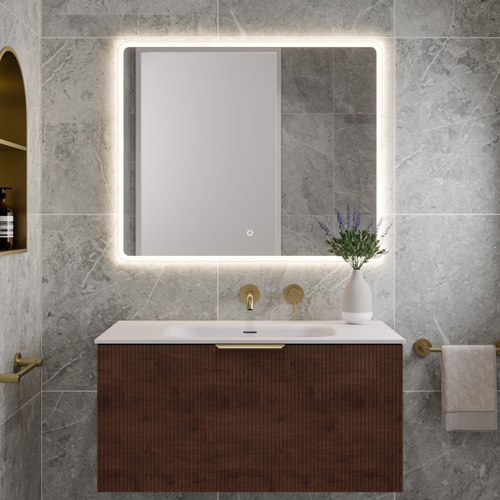 Walnut Lineare 900 Pillar Single Drawer Vanity