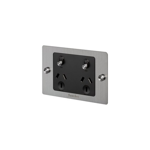 Stainless Steel 2 Gang GPO Socket Switch