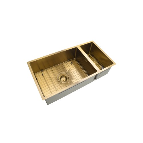 Brushed Brass Aspen 750 (550+200) Double Bowl Sink