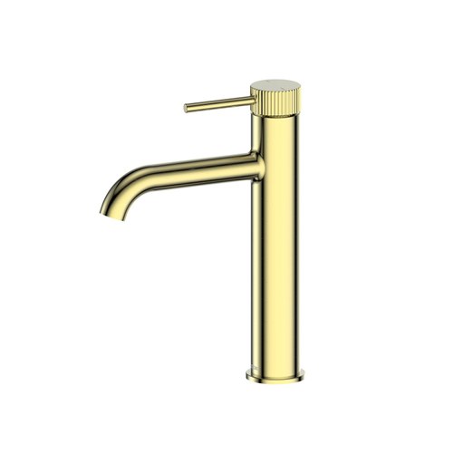 Brushed Brass Nature Piper Basin Mixer Mid | Textured Handle
