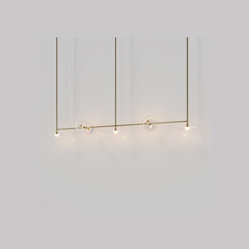 Brass Coral Linear Rod Pendant (Seven Coral Pieces)