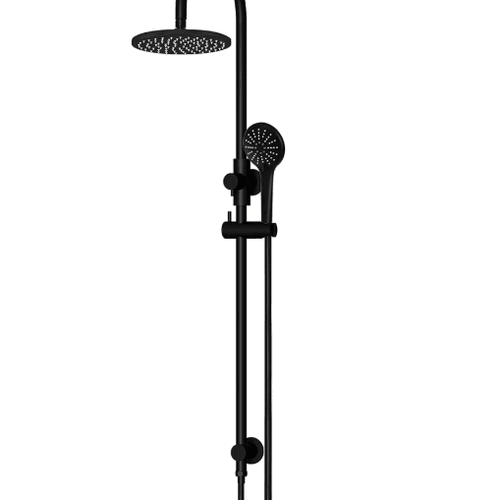 Matte Black Meir Round Gooseneck Shower Set with 200mm Rose, Three Function Hand Shower Lustre Bronze