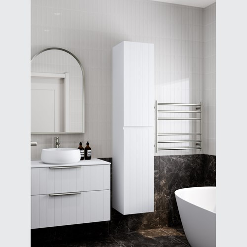 Matte White Lineare Tall Bathroom Cabinet | Coastal Front