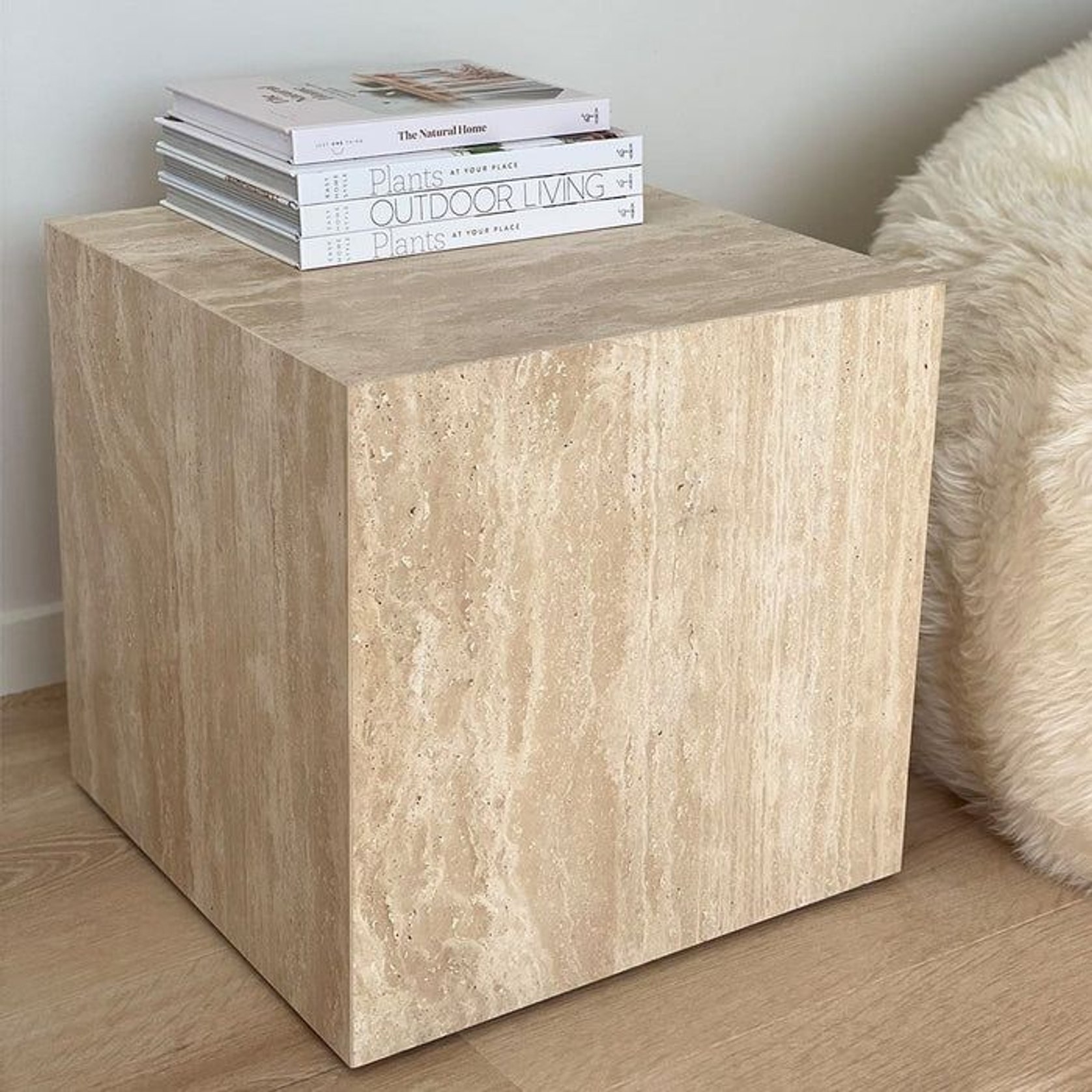 Cube Side Table - Travertine | Natural Stone Co. | ArchiPro NZ