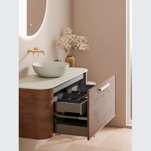 Walnut Nature 900 Vanity | Flat Slab Top & Axel Drawer Front