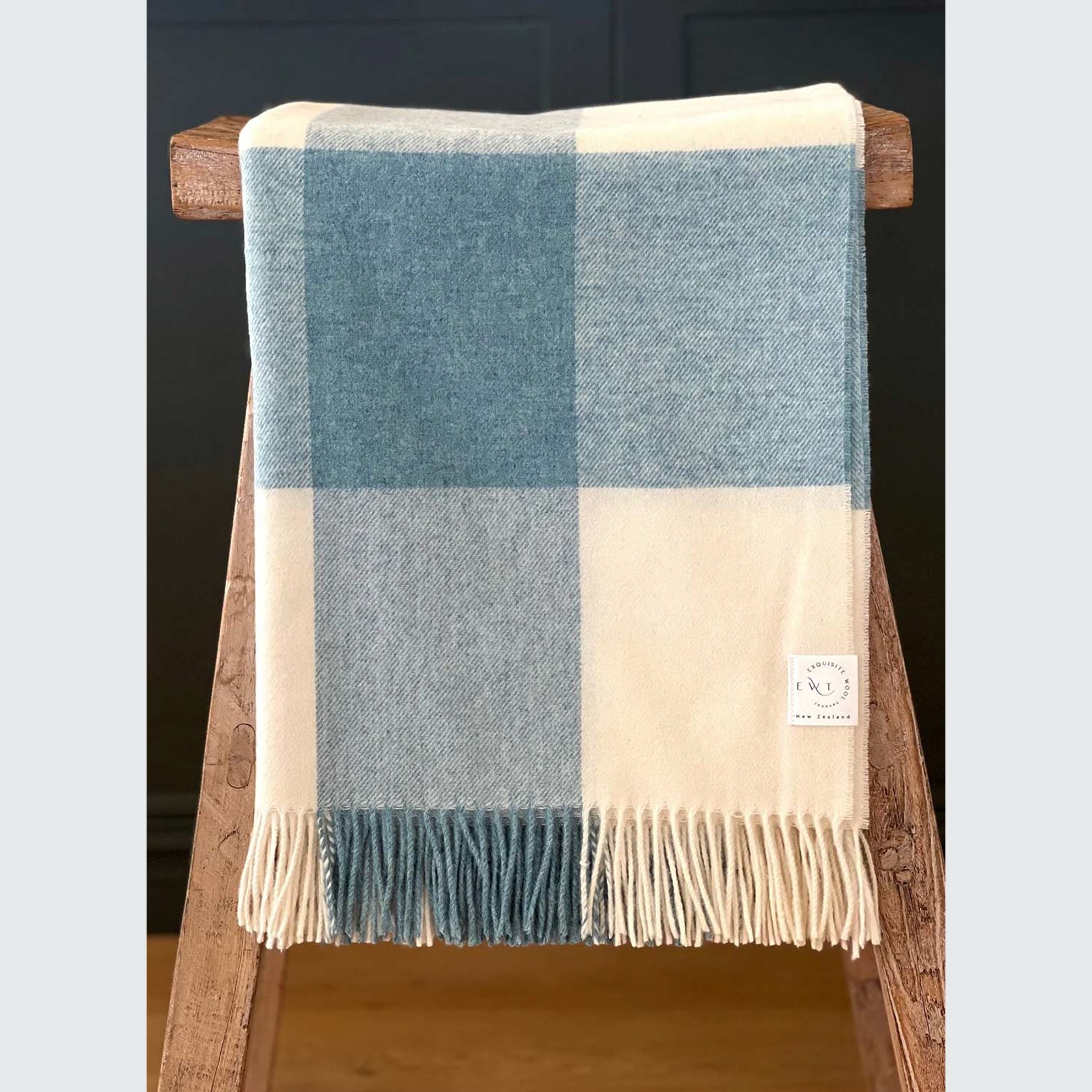 NZ Wool Throw Checkboard, Aqua Blue 100 Merino Wool ArchiPro NZ