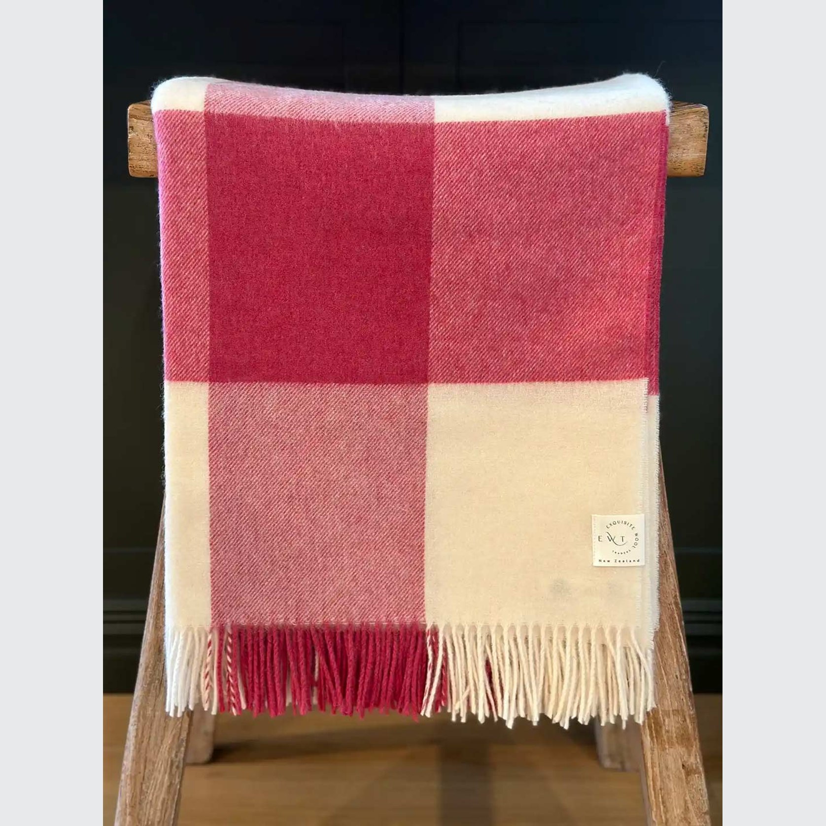 NZ Wool Throw Checkboard, Pink 100 Merino Wool ArchiPro NZ