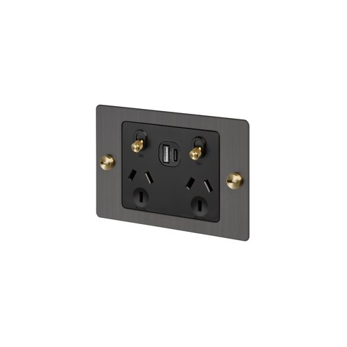 Smoked Bronze 2 Gang GPO Socket Switch + Single USB A + C