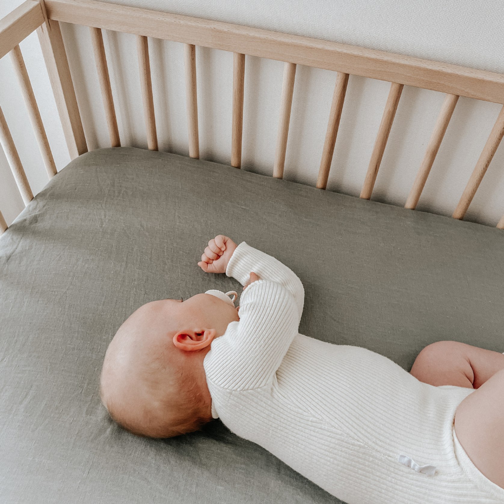 100 French Flax Linen fitted Cot Sheet Lichen ArchiPro NZ