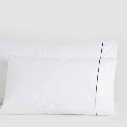 White / Black Cotton Percale Pillow Cases with Piping