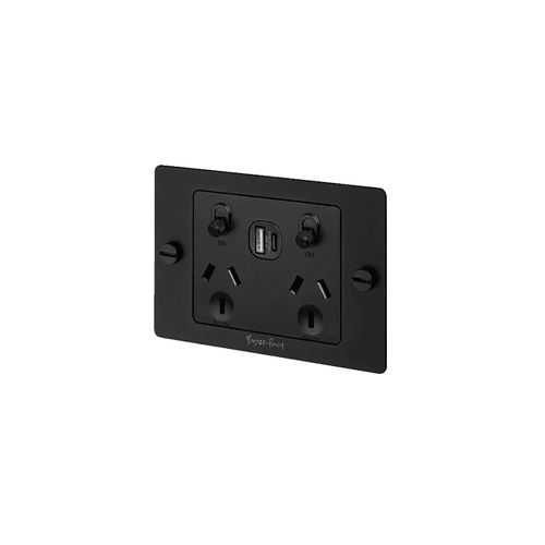 Black Buster+Punch 2 Socket USB A+C Outlet