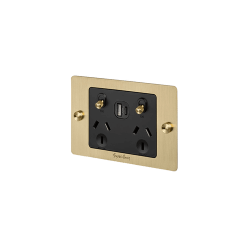 Brass Buster+Punch 2 Socket USB A+C Outlet