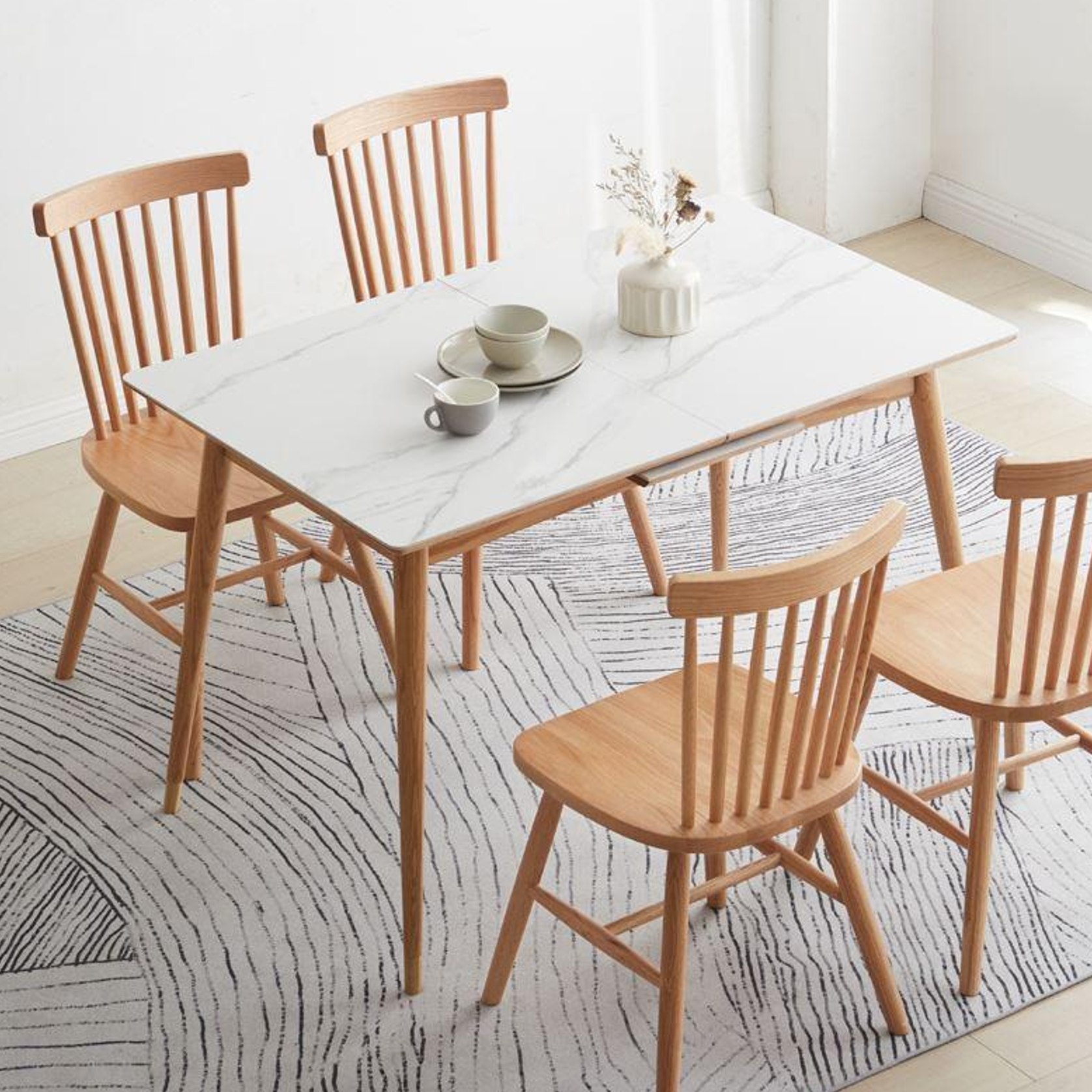 Kotala Natural Oak Extendable Dining Marble Top Table ArchiPro NZ