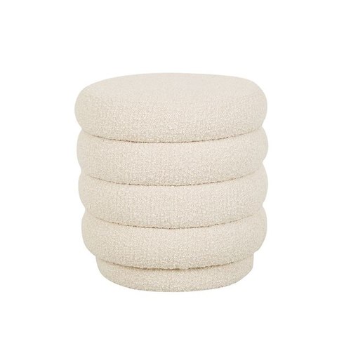 Beige Boucle Kennedy Ribbed Small Round Ottoman